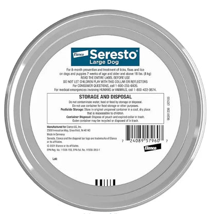 Seresto Flea & Tick Collar For Dogs Over 18 lbs., Treatment & Prevention, Vet-Recommend, 8 Month Protection
