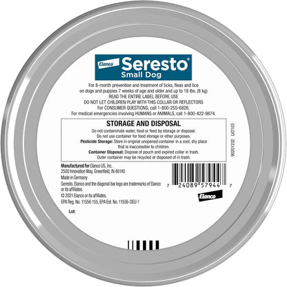Seresto Small Dog Vet-Recommended Flea & Tick Treatment & Prevention Collar for Dogs Under 18 lbs. | 8 Months Protection